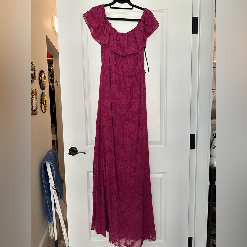 Rachel Zoe pink dress. Never worn, tags still on. Maxi dress, off the shoulder